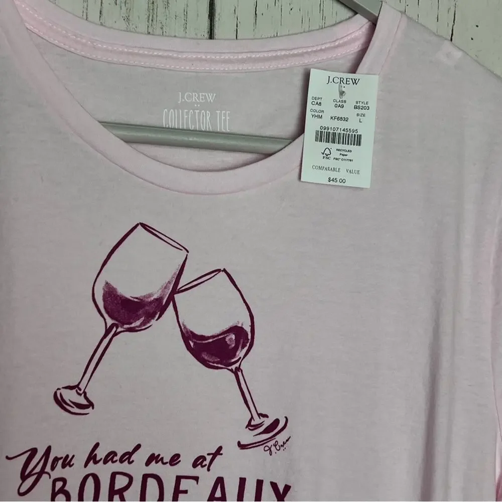 J.CREW Women's Graphic You Had Me At Bordeaux Short Sleeve Crewneck Tee Sz L